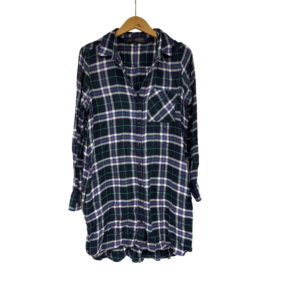 Gap x Pendleton Plaid Flannel Shirt Dress Navy Blue Green White Womens Medium